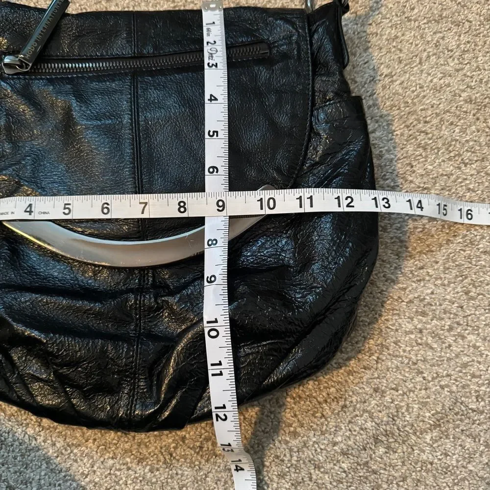 Hobo International Black Patent Leather Slouchy Convertible Hobo Bag Carryall